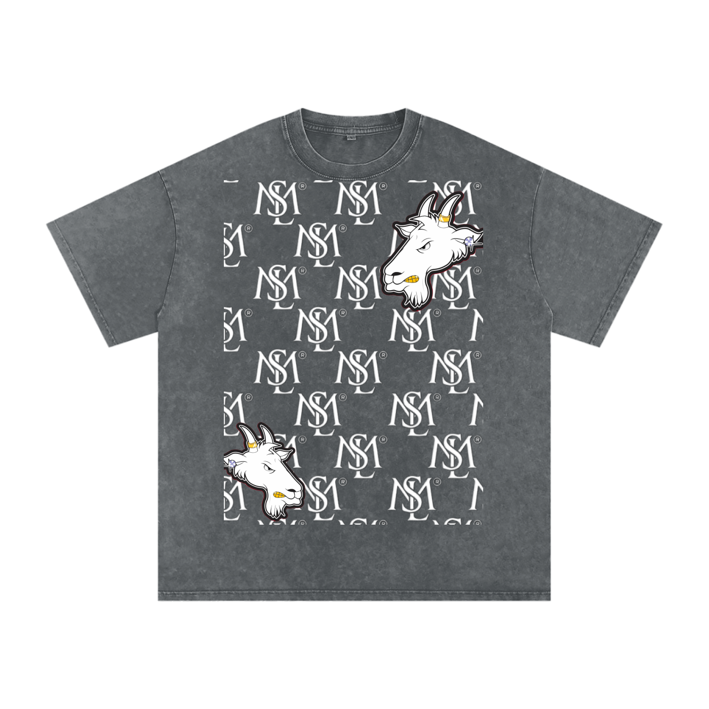 SML ®️🐐 DOUBLE HEADED GOAT Acid Wash Oversize T-Shirt - 250 GSM