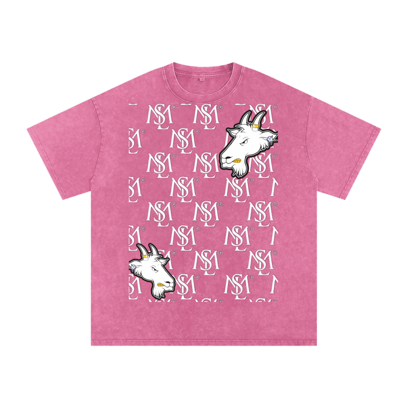 SML ®️🐐 DOUBLE HEADED GOAT Acid Wash Oversize T-Shirt - 250 GSM