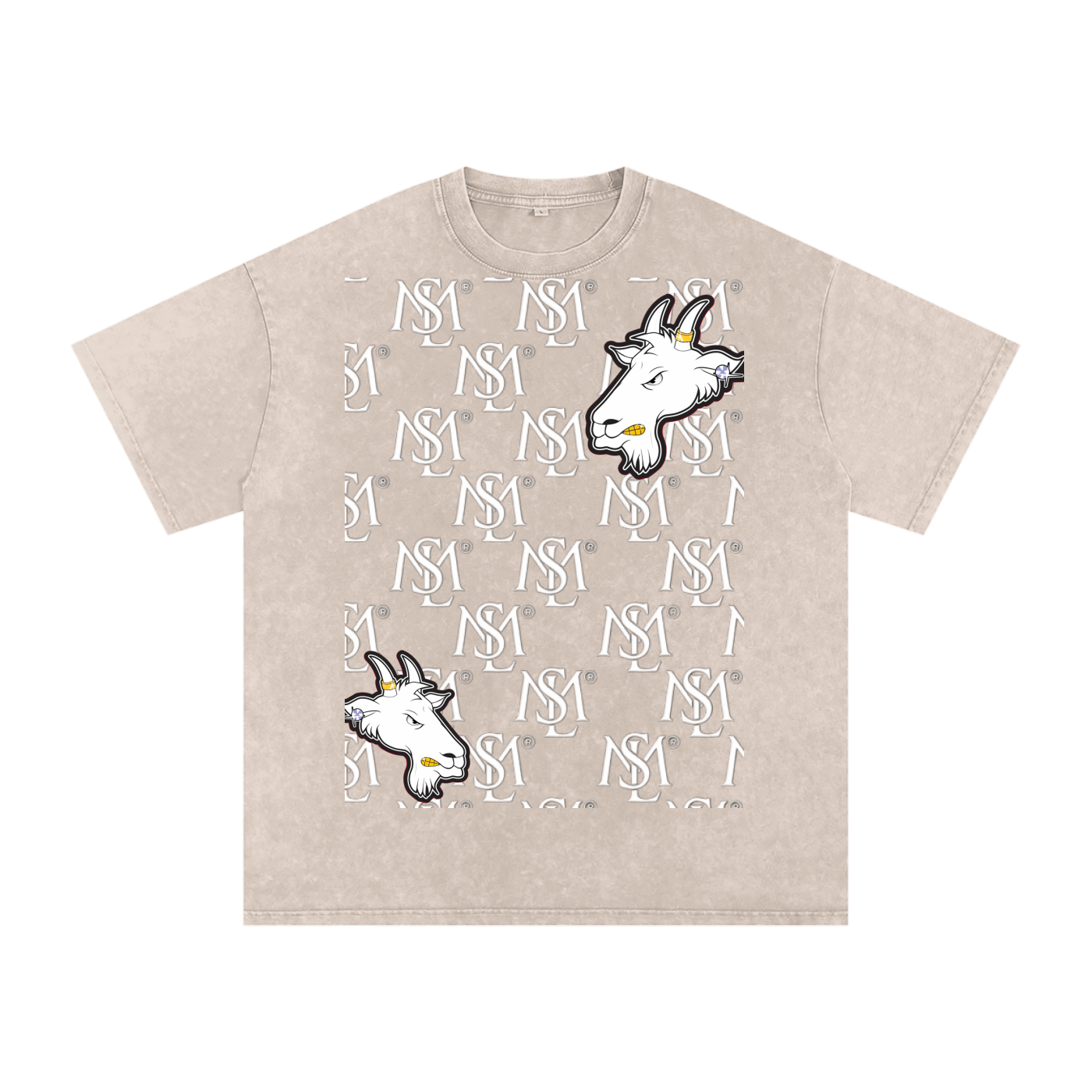 SML ®️🐐 DOUBLE HEADED GOAT Acid Wash Oversize T-Shirt - 250 GSM