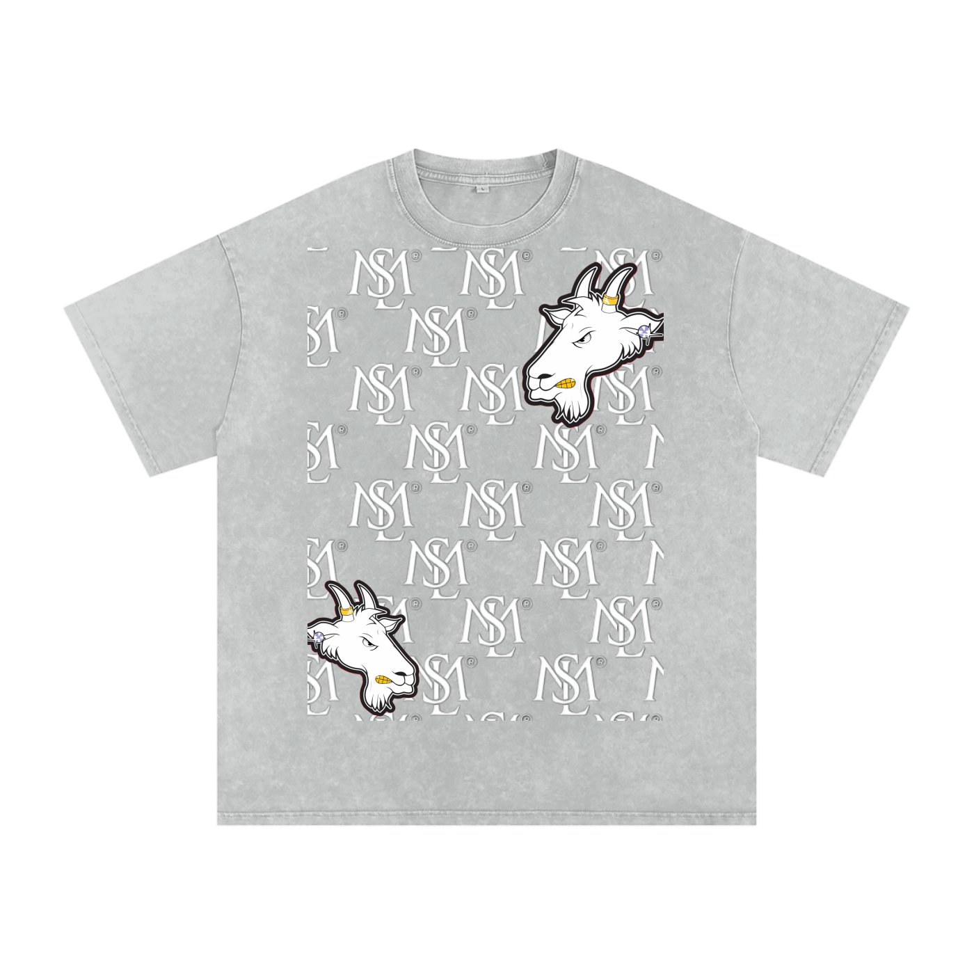 SML ®️🐐 DOUBLE HEADED GOAT Acid Wash Oversize T-Shirt - 250 GSM