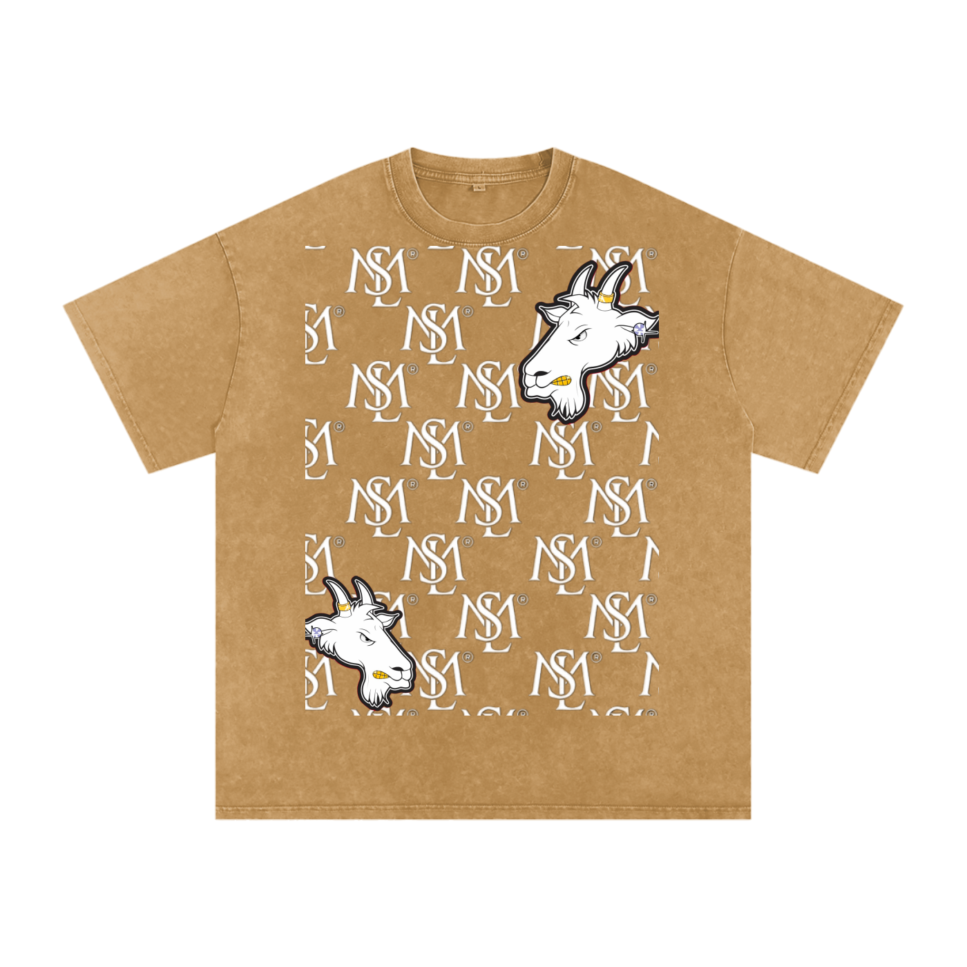 SML ®️🐐 DOUBLE HEADED GOAT Acid Wash Oversize T-Shirt - 250 GSM