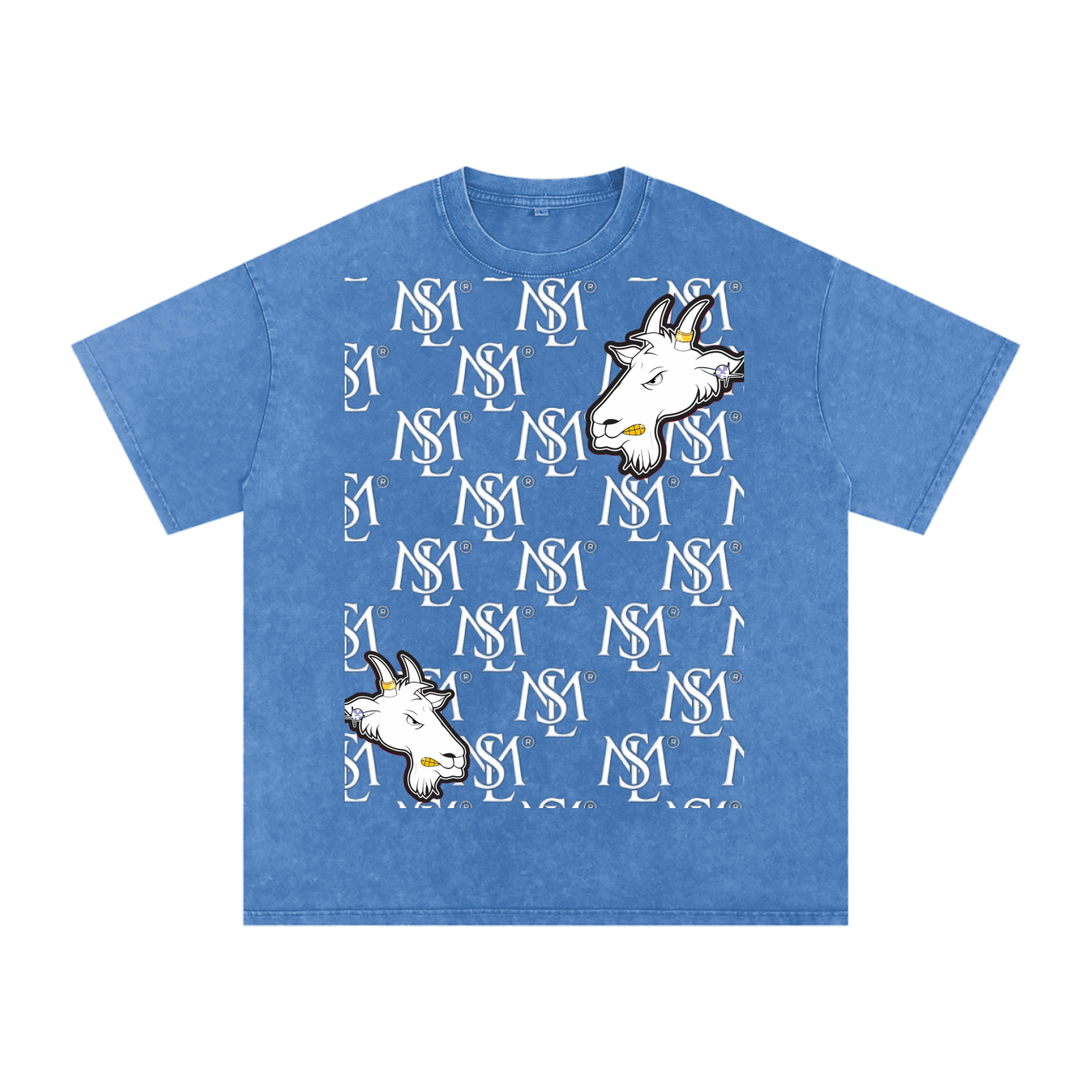 SML ®️🐐 DOUBLE HEADED GOAT Acid Wash Oversize T-Shirt - 250 GSM