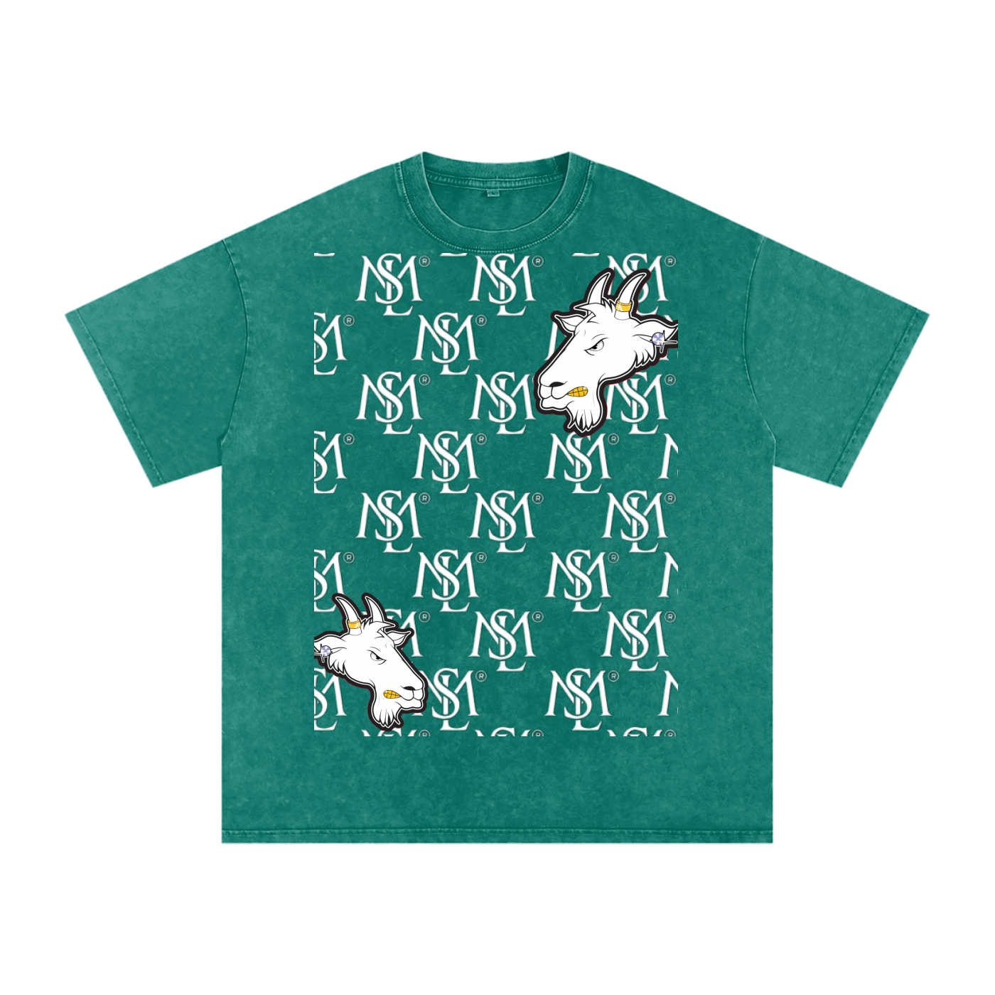 SML ®️🐐 DOUBLE HEADED GOAT Acid Wash Oversize T-Shirt - 250 GSM