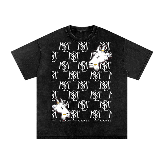SML ®️🐐 DOUBLE HEADED GOAT Acid Wash Oversize T-Shirt - 250 GSM