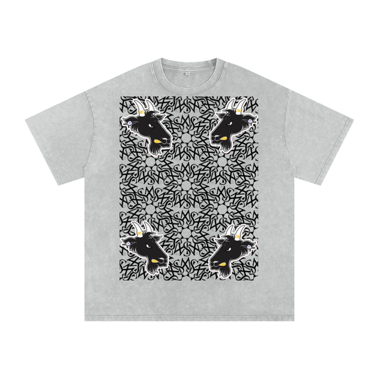 SML®️🐐 4 headed GOAT Acid Wash Oversize T-Shirt - 250 GSM